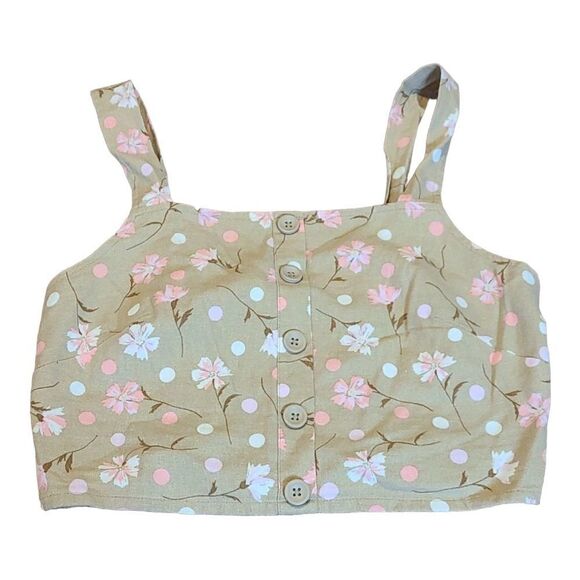 BP Button Front Linen Blend Tank in Beige Oink Sophie Floral NWT - Picture 4 of 5